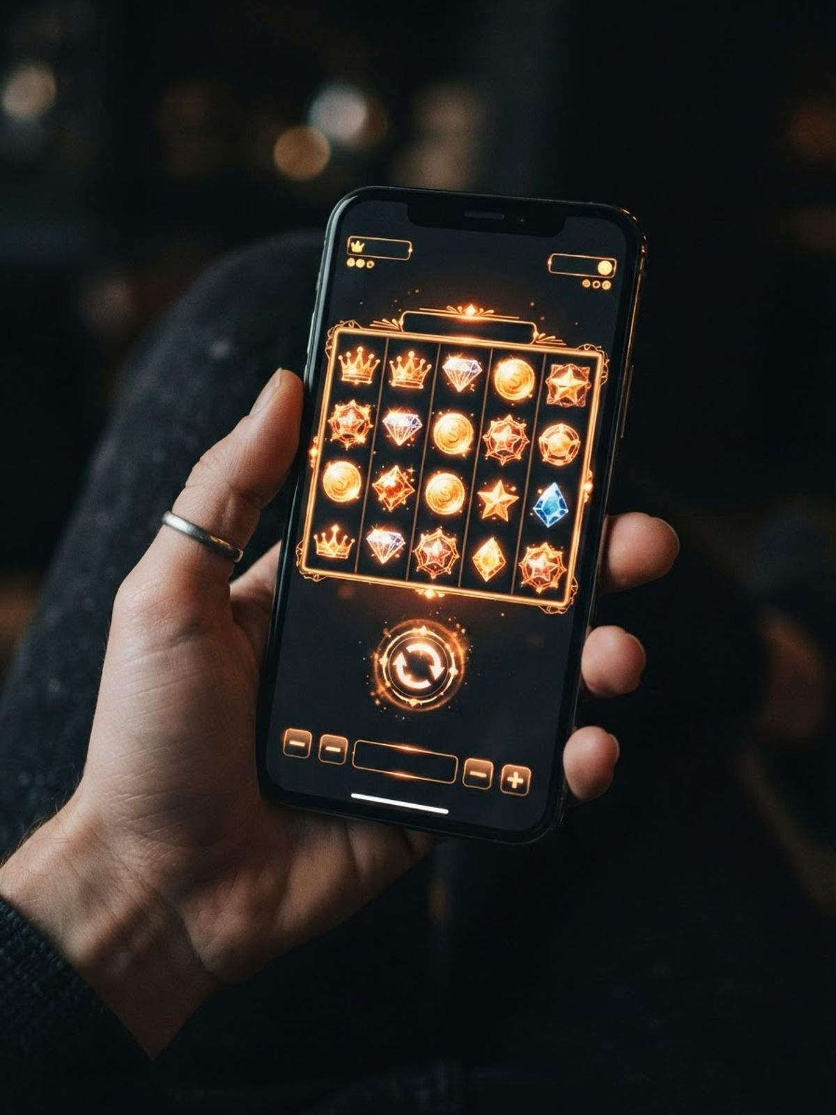 Mobile phone showing casino gaming interface on screen
