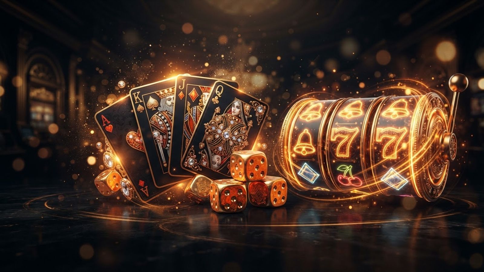 Wide casino banner with abstract golden gaming elements